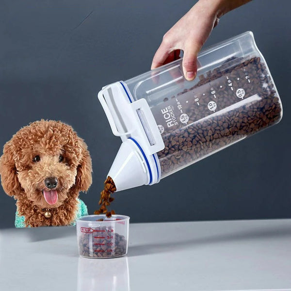 1.5kg/2kg Pet Food Pail Plastic Container with Measuring Cup